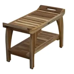 EcoDecors&reg; Tranquility&reg; 30" Teak Wood Shower Bench with Shelf in EarthyTeak Finish