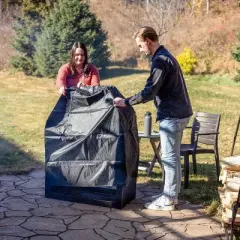 Sunnydaze Backyard Blaze Heavy-Duty Steel Outdoor Fireplace - Built-In Log Storage and Protective Cover - 35-Inch H - Brushed Bronze