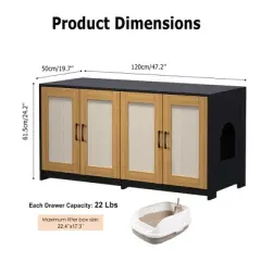 47.2" Large Hidden Cabinet Double Litter Box Enclosure Furniture for 2 Cats