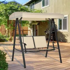 Outsunny 2-Person Patio Swings with Canopy, Outdoor Canopy Swing with Adjustable Shade, Breathable Mesh Seats and Steel Frame for Garden, Poolside, Backyard