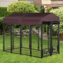 PawHut Outdoor Dog Kennel with Rotating Bowl Holders, Dog Playpen Fence with Waterproof Cover, 8' x 4' x 6', Red