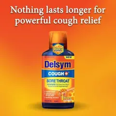 Delsym Cough+ Sore Throat Liquid Honey 6 Oz