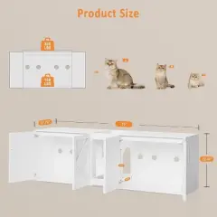 55" Double Cat Litter Box Enclosure, Hidden Cat Furniture Cabinet, TV Stand Side Table, Wood Finish