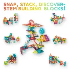 65-Piece Glow-in-the-Dark Marble Run Magnetic Tile Set, STEM Building Toy