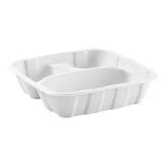StalkMarket 8" Deep Tray 3 Compartment White Compostable - Case of 200