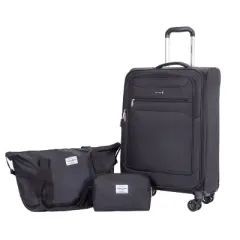 Whisen 3-Piece Set Luggage Sets Lightweight Softshell Suitcase with Travel Bag and Toiletry Bag