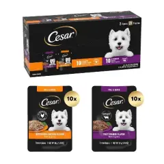 Cesar Rotiserrie Chicken, Steak and Gravy Flavor Variety Pack Pouch Small Breed Wet Dog Food - 35.2oz/20ct