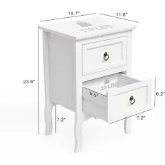 VINGLI White Nightstand, Tool-Free Setup Night Stand, 2 Drawer Bedside Table for Bedroom, Easy & Quick Install Small Nightstands, Girls Nightstand