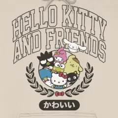 Hello Kitty & Friends Collegiate Characters Long Sleeve Light Birch Adult Hooded Sweatshirt