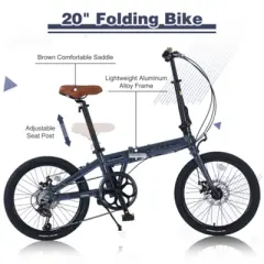 INFURNIC Bicycles 26" Single Speed Folding Bike Beach Cruiser Bike Step Through City for Easy Storage and Commuting, Blue, 57.09"*24.8"*39.37"