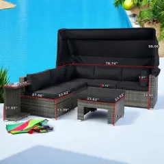 7-Piece Outdoor Patio Furniture Set with Retractable Canopy,Wicker Rattan Sectional Sofa with Washable Cushions for Lawn,Garden, Backyard, or Poolside