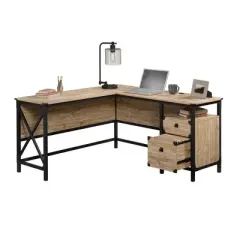 NicBex L-Shaped Desk Modern Multifunctional Gaming Desk with Drawer, Natural Woodgrain Finish for Office, Study