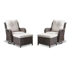 POCASSY Outdoor Swivel Glider Chairs Set of 2 with Ottomans, Patio Furniture Set with All Weather Wicker Outdoor Lounge Accent Chair for Porch Deck