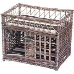 Two-level Willow Pet House with Soft Fabric Cushion For Cat or Dog, Grey