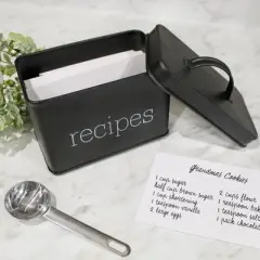 AuldHome Design Farmhouse Enamelware Recipe Box; Vintage Rustic Style Metal Recipe Holder Organizer