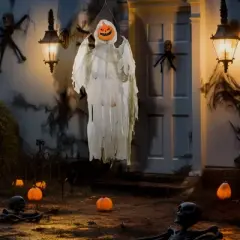 HOMCOM Pumpkin Ghost Outdoor Halloween Decoration with Sound Activated Light Up Eyes & Sound Effects, Prop for Party