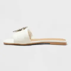 Women's Kelsey Bone Pearl Buckle Sandals - A New Day&trade; Cream