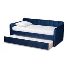 Jona Velvet Fabric Upholstered and Button Tufted Daybed with Trundle - Baxton Studio