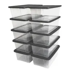 Homz Snaplock Stackable 6 Quart Clear Organizer Storage Container Bin with Tight Seal Gray Lid for Home Organization (20 Pack)