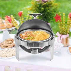 6.8QT Round Chafing Dish Buffet Set, Stainless Steel Roll Top Chafing Dishes with Fuel Holder & Water Pan, Buffet Warmer Set for Party, Banquet