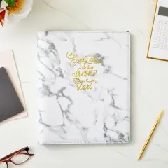 Paper Junkie Marble and Gold Foil 3 Ring Binder with Pockets, Portfolio Organizer with Clipboard (10.5 x 12.5 Inches)