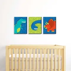 Big Dot of Happiness Roar Dinosaur - Dino Mite T-Rex Nursery Wall Art and Kids Room Decorations - Gift Ideas - 7.5 x 10 inches - Set of 3 Prints