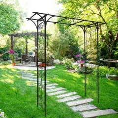 Lirago Metal Garden Arch with Double Gate Black Powder Coated Steel Trellis for Climbing Plants 81.1"H * 59"W * 15.35"D