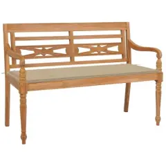 vidaXL Batavia Bench Garden Bench Patio Loveseat with Cushion Solid Wood Teak - Beige 47.2"
