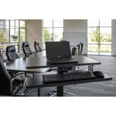 Stand Up Desk Store Pneumatic-Adjustable Two-Tier Compact Standing Desk (Black Frame/Black Desktop, 28&rdquo; Wide)