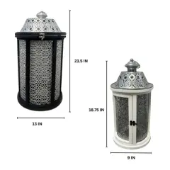 Essential Decor & Beyond 2pcs Set Black and White Wood and Metal Lanterns