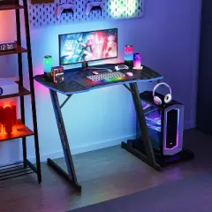 FDW 35/39/47 Inch Modern Z-Shaped Computer Desk for Home Office with Headphone Hook - Sturdy Workstation Table with Spacious Desktop