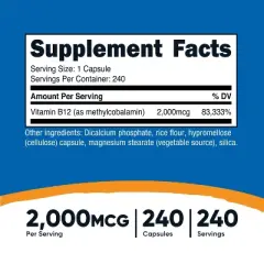 Nutricost Vitamin B12 (Methylcobalamin) Capsules (2000 MCG) (240 Capsules)
