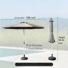 Syemin Outdoor Patio Umbrella with 8 Sturdy Ribs, Push Button Tilt and Crank, Waterproof, UV-Resistant Uitable for Garden, Gray, 108"*108"*94.44"