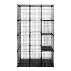 DOMETOUR 3-Tier Wire Cat Cage, Large Kennels Playpen with 3 Platforms, 3 Ramp Ladders and 4 Doors, 42" x 42" x 72", Black