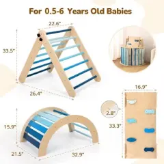 GOTGELIF 3-in-1 Montessori Climber Set with Mat & Decorative Cloth - Toddler Wooden Play Arch with Slide & Climbing Ramp