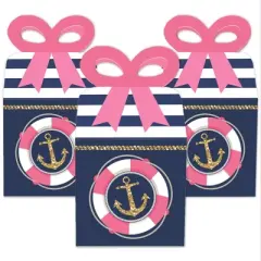 Big Dot of Happiness Last Sail Before The Veil - Square Favor Gift Boxes - Nautical Bachelorette and Bridal Shower Bow Boxes - Set of 12