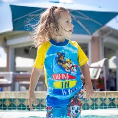 Paw Patrol Rubble Marshall Chase Pullover Rash Guard and Swim Trunks Little Kid 