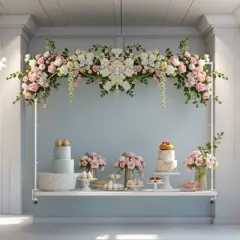 VEVOR Over The Table Rod Stand with Clamps, 13"-42'' Tall & 28"-98" Length Adjustable, Metal Table Arch Stand, Tabletop Balloon Arch Frame, White