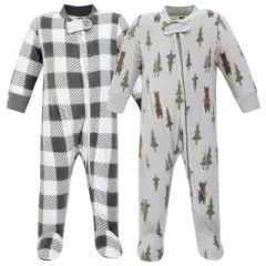 Hudson Baby Infant Boy Fleece Zipper Sleep and Play 2pk, Forest Bear