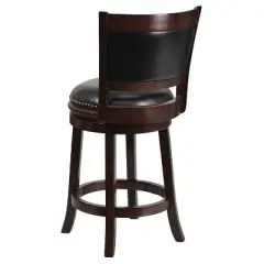 Flash Furniture 24'' High Cappuccino Wood Counter Height Stool with Panel Back and Black LeatherSoft Swivel Seat