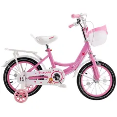 Topteng Girl Children's Bicycle Outdoor Ride-On Bike with Kickstand, Adjustable Seat, and Basket, Pink/Purple