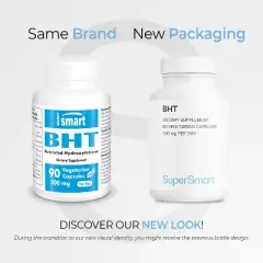 Supersmart BHT 300mg - SuperSmart | Butylated Hydroxytoluene Supplement | Made in USA | Vegan, Non-GMO & Gluten Free - 90 Vegetarian Capsules