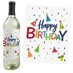 Big Dot of Happiness Cheerful Happy Birthday - Colorful Birthday Party Decorations for Women and Men - Wine Bottle Label Stickers - Set of 4