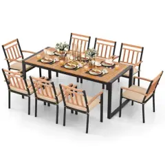 Costway 9 Pieces Patio Dining Set with Soft Cushions and 1.9" Umbrella Hole for Garden