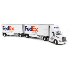 Diecast Masters 1/50 Limited Edition FedEx Peterbilt 579 Single Axle Day Cab w/ 2 Wabash 28&rsquo; Pup Trailers 65190