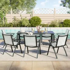 7 PCS Aluminum Patio Dining Set, Outdoor Furniture Set with 6 Stackable Aluminum Dining Chairs and Aluminum Square Table, Black