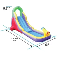 Pogo Bounce House Backyard Kids Home Rainbow Water Park Inflatable Water Slide with Splash Pool