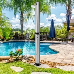 Tangkula 7.2 ft 10 Gallon 2-Section Outdoor Solar-Heated Shower w/ Free-Rotating Shower Head