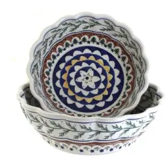 Blue Rose Polish Pottery 1278-79 Zaklady Scallop Serving Bowl Set