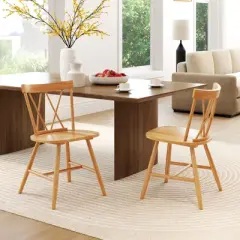 Costway Dining Chairs Set of 2/4 Farmhouse Kitchen Chair with Rubber Wood Frame,